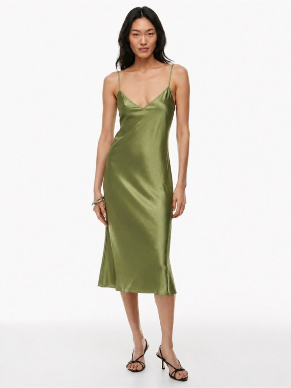 Aritzia Olive Green WilfredOnly Slip Satin Midi Dress size L